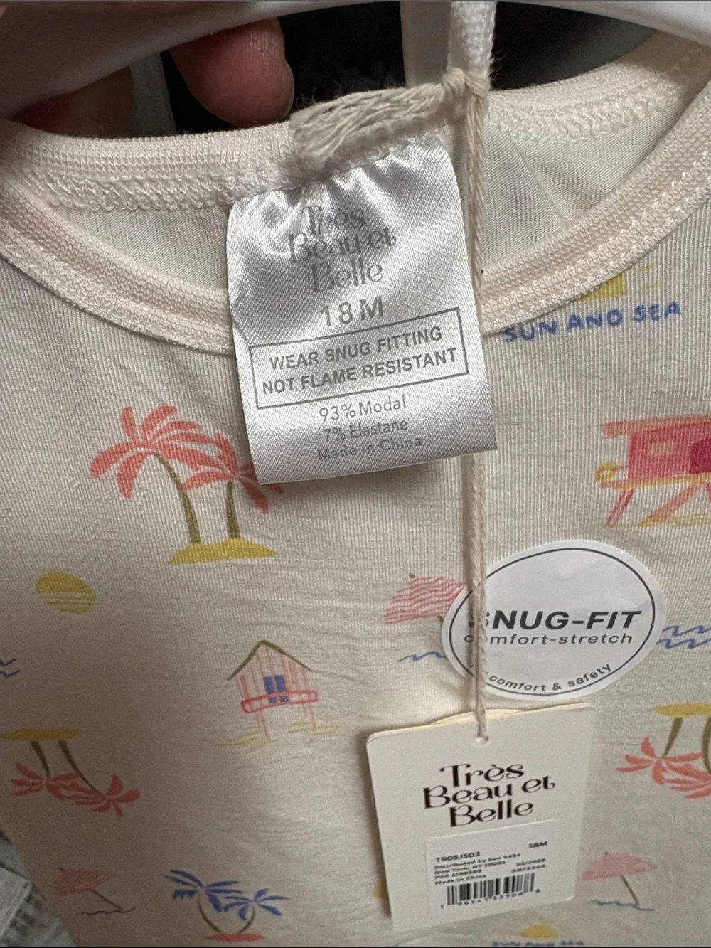 Très Beau et Belle Cream Short-Sleeve Kids Pajama Set with Beach Motif